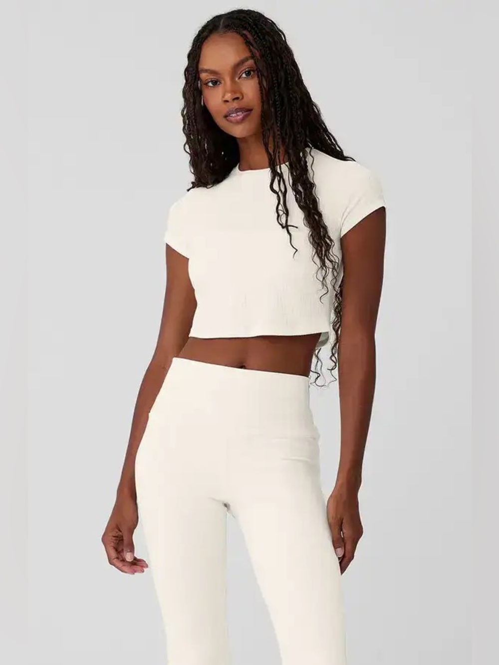 ALO Yoga White Ribbed Crop Top